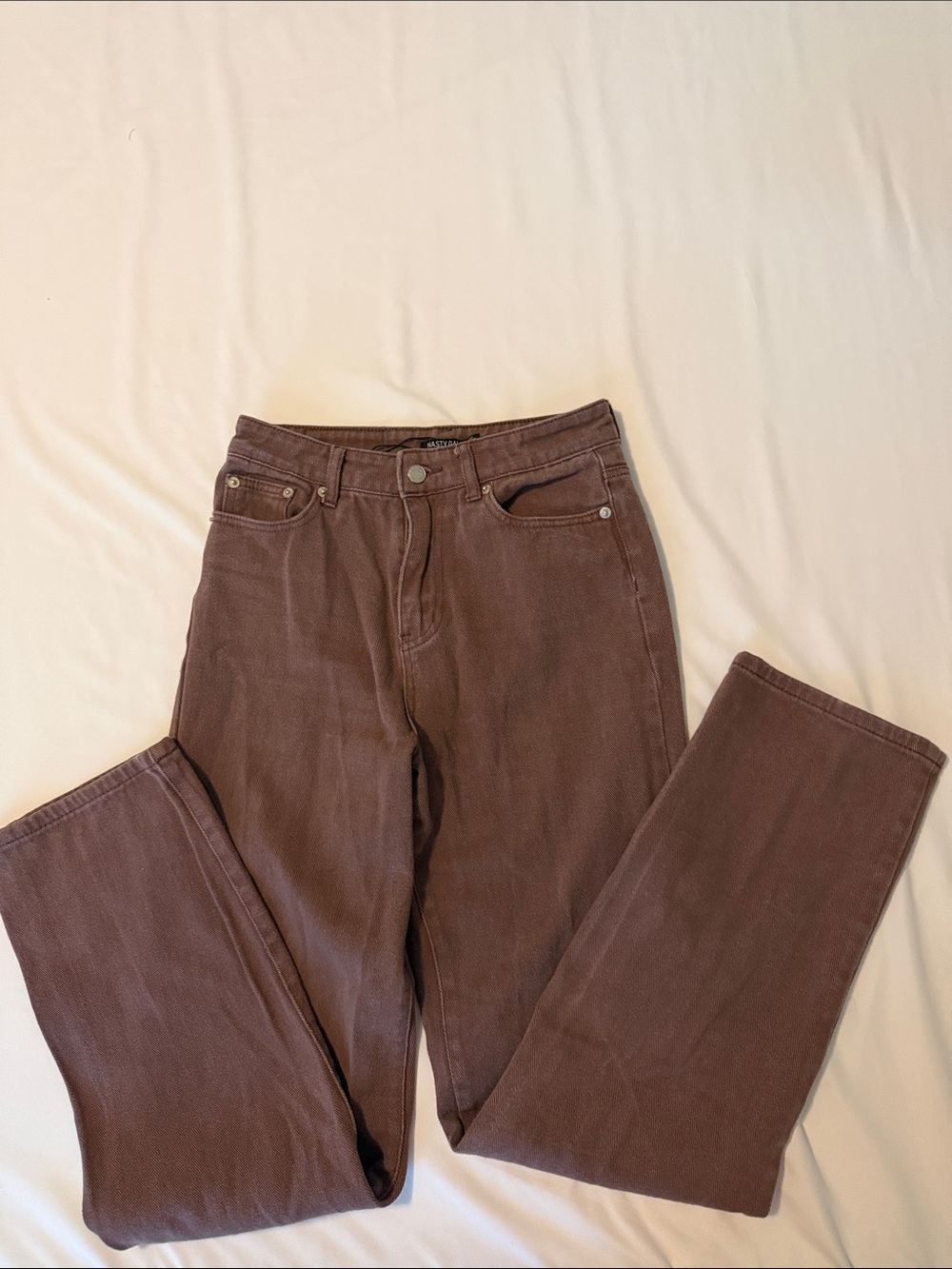Nasty Gal Rigid Brown Straight-Leg Denim Jeans